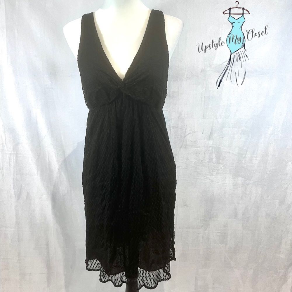 Max Studio black dot lace empire waist dress size small